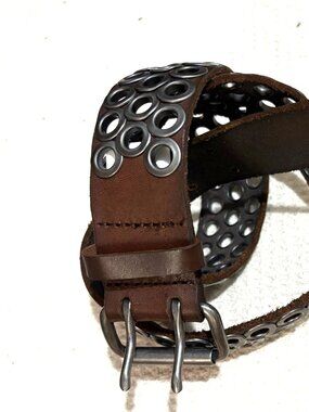 J Crew Womens 100% leather brown belt studded grommets gunmetal buckle 1.5" XS